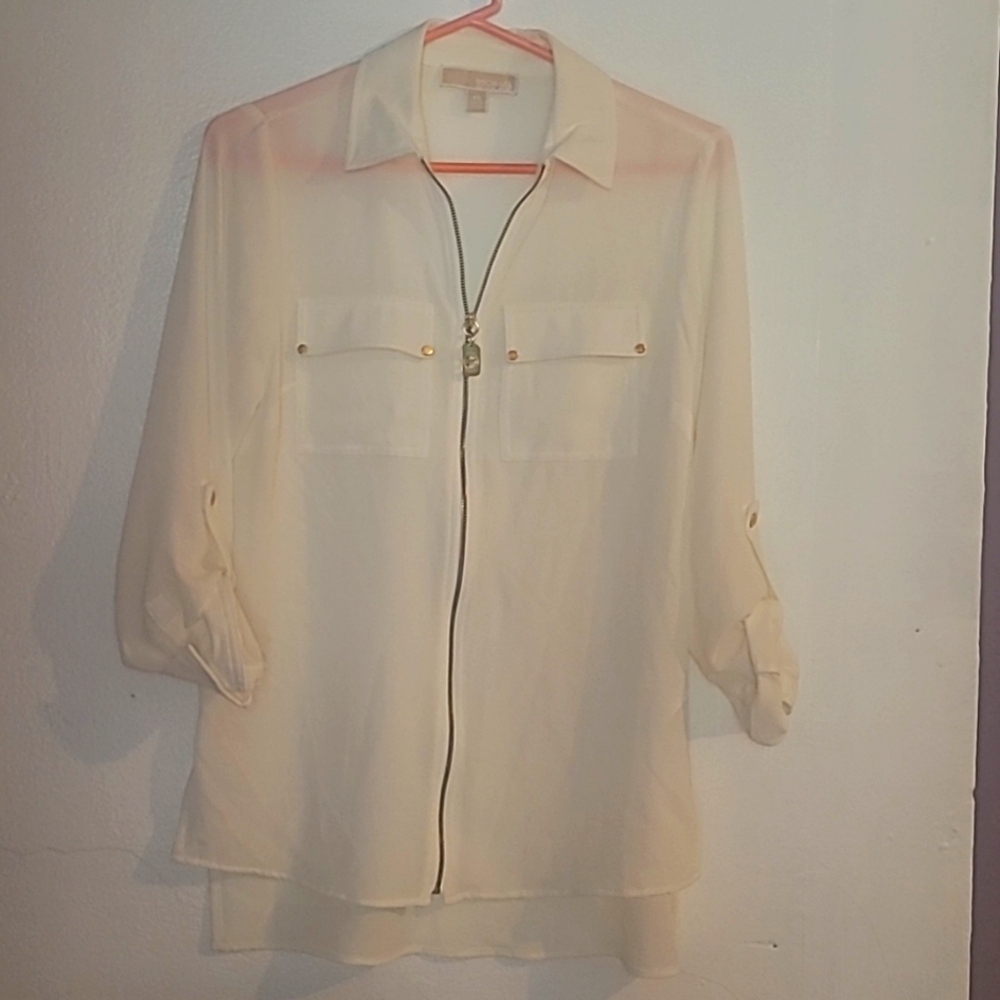 Michael Kors White Zip-Up Blouse